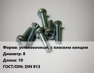 Винт установочный, с плоским концом 8х10 DIN 913